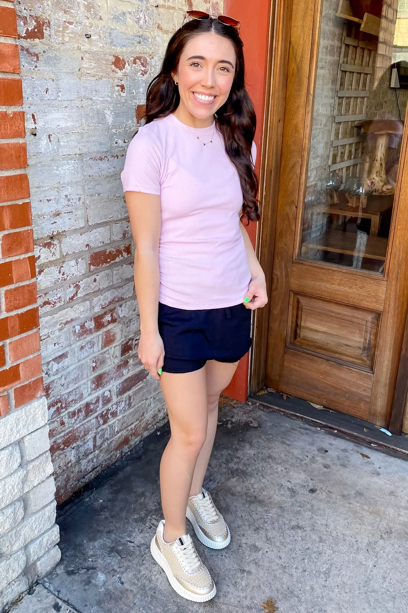 Athleisure Essential Short Sleeve Micro Ribbed Lilac Top