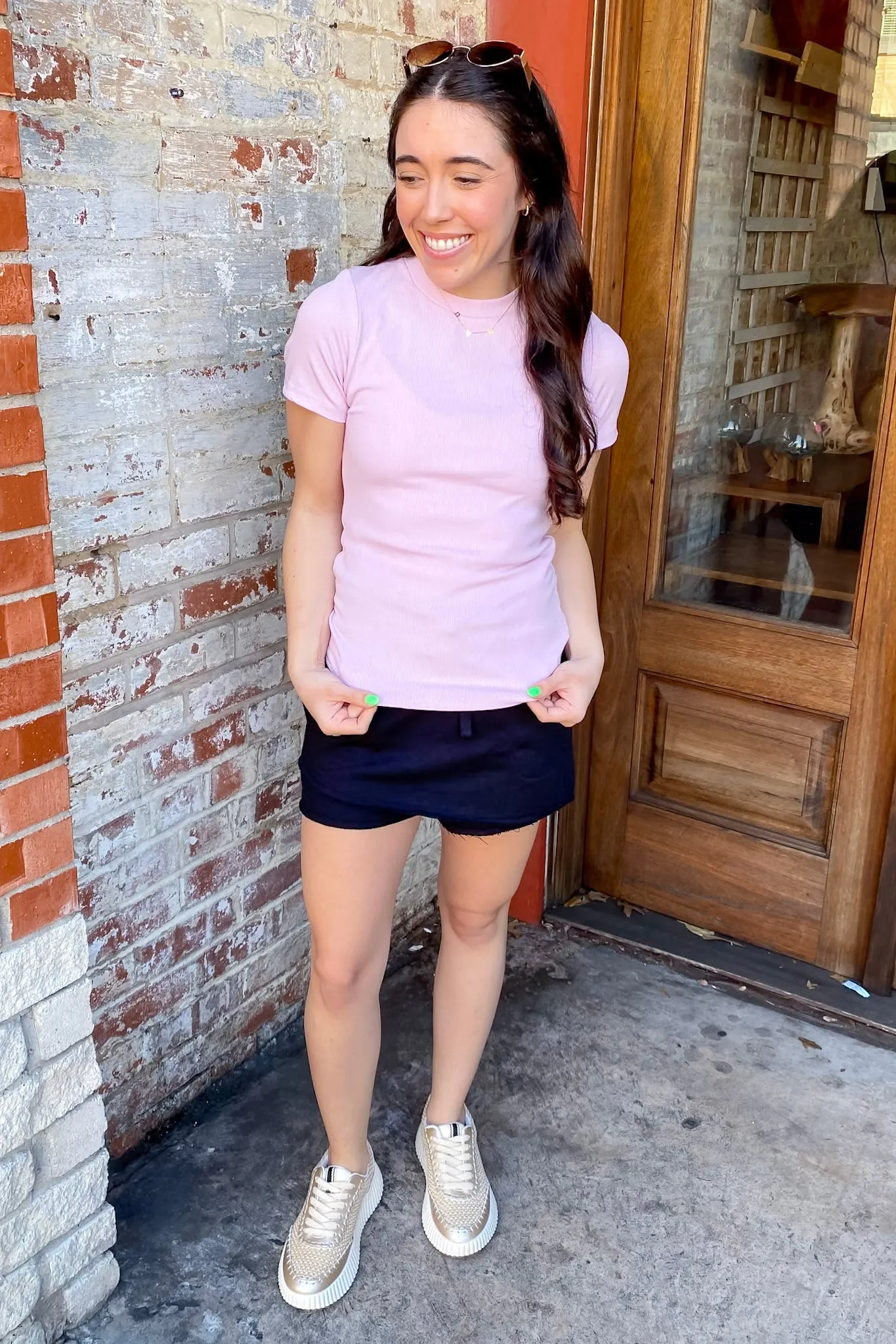 Athleisure Essential Short Sleeve Micro Ribbed Lilac Top