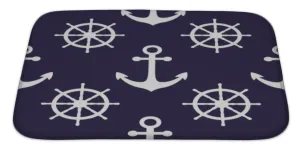 Bath Rug Mat No Slip Microfiber Memory Foam, Navy Blue White Anchors Marine Nautical Sea Theme Cute , 34x21