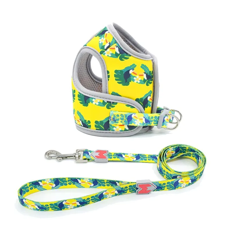 Dog Harness Fabric Print No Pull Choke Free Pet Harness for Small Medium Dogs Breathable Mesh Harness Vest for Bulldog Chihuahua