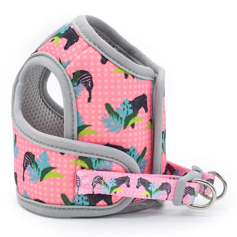 Dog Harness Fabric Print No Pull Choke Free Pet Harness for Small Medium Dogs Breathable Mesh Harness Vest for Bulldog Chihuahua