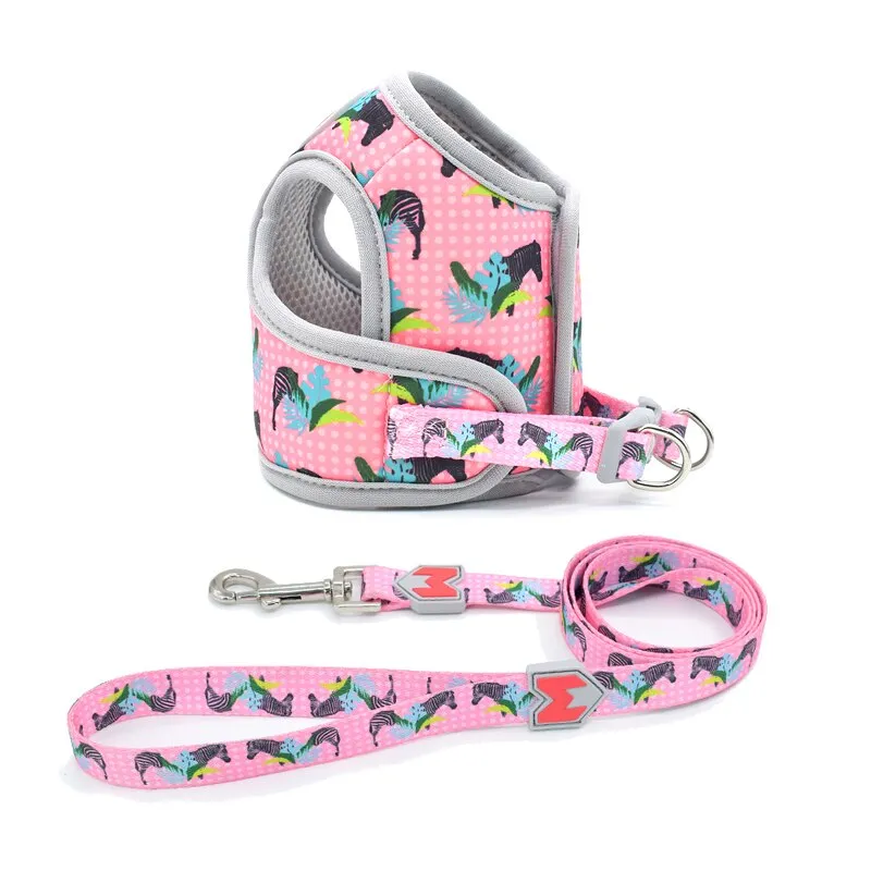 Dog Harness Fabric Print No Pull Choke Free Pet Harness for Small Medium Dogs Breathable Mesh Harness Vest for Bulldog Chihuahua