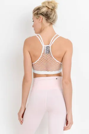 Fishnet Back Seamless Athleisure Bra-White
