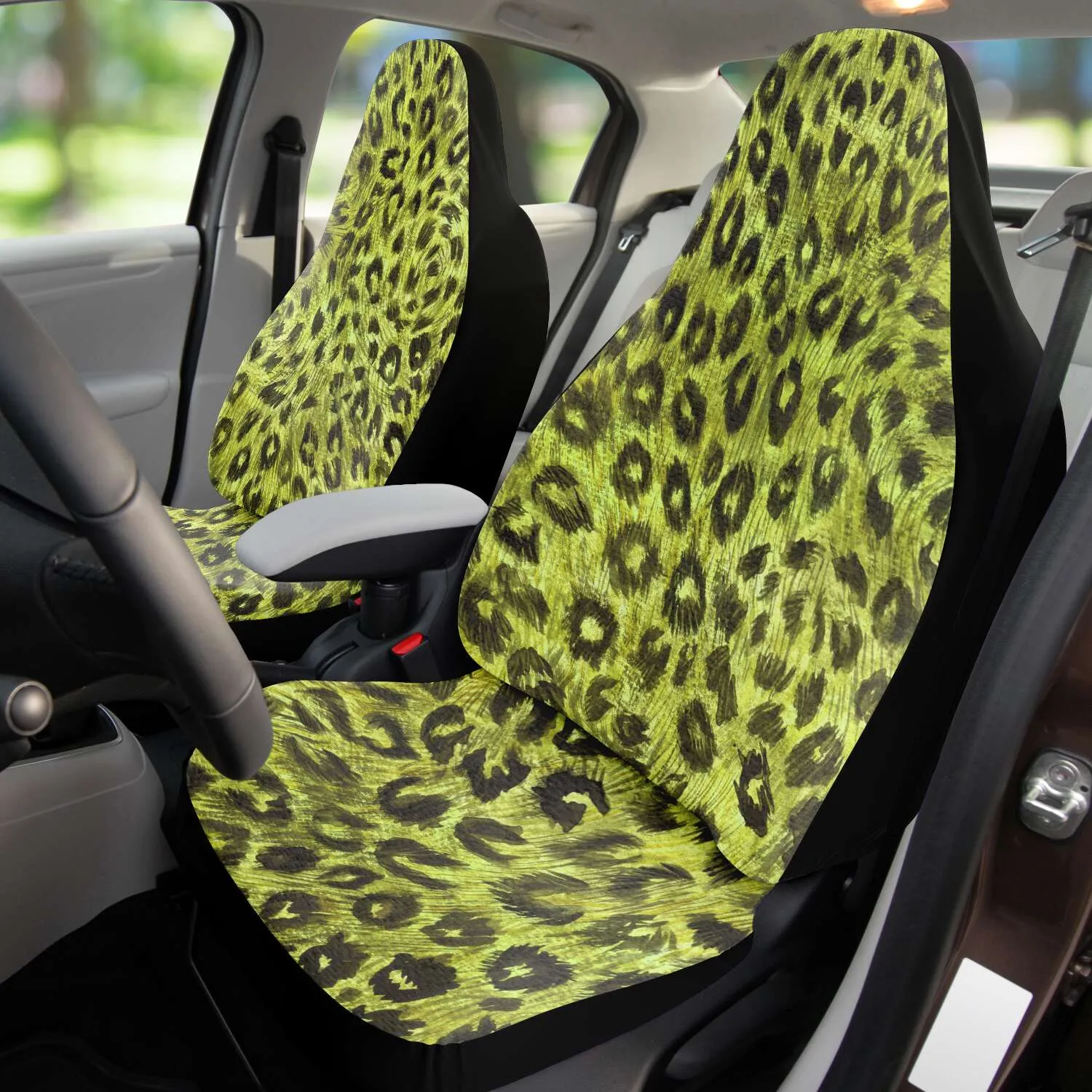 Leopard Car Seat Cover, Yellow Leopard Spots Animal Print Premium Car Seat Accessories (2 Pack)