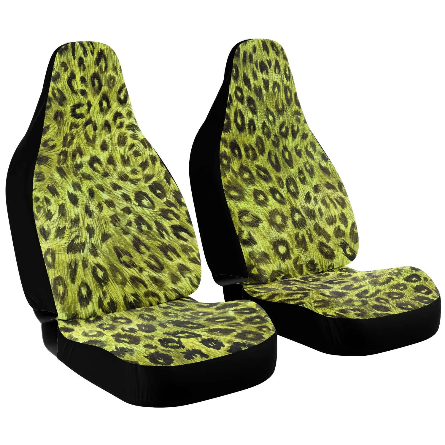 Leopard Car Seat Cover, Yellow Leopard Spots Animal Print Premium Car Seat Accessories (2 Pack)