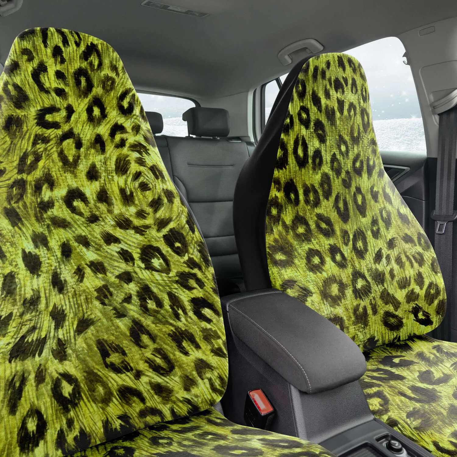 Leopard Car Seat Cover, Yellow Leopard Spots Animal Print Premium Car Seat Accessories (2 Pack)