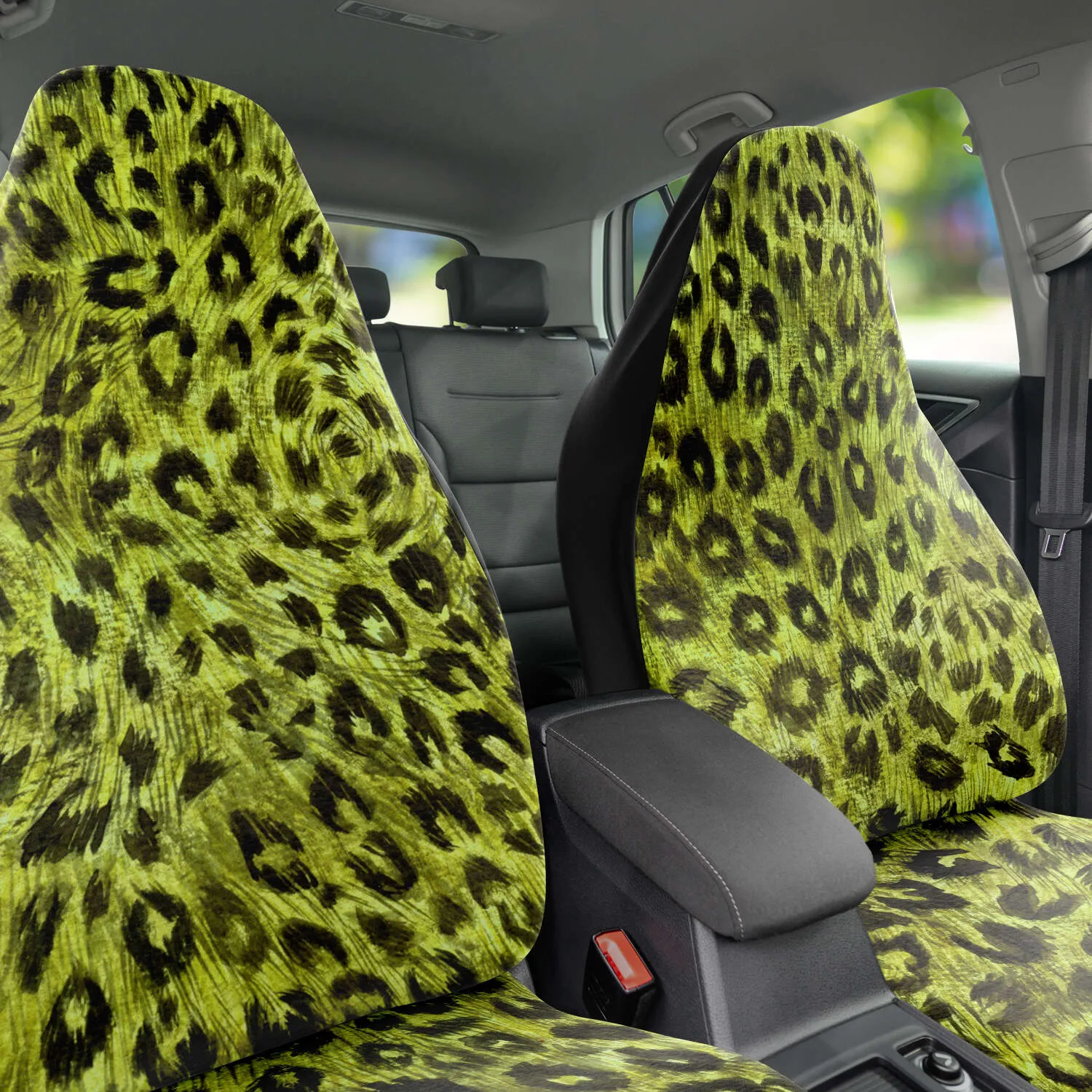 Leopard Car Seat Cover, Yellow Leopard Spots Animal Print Premium Car Seat Accessories (2 Pack)