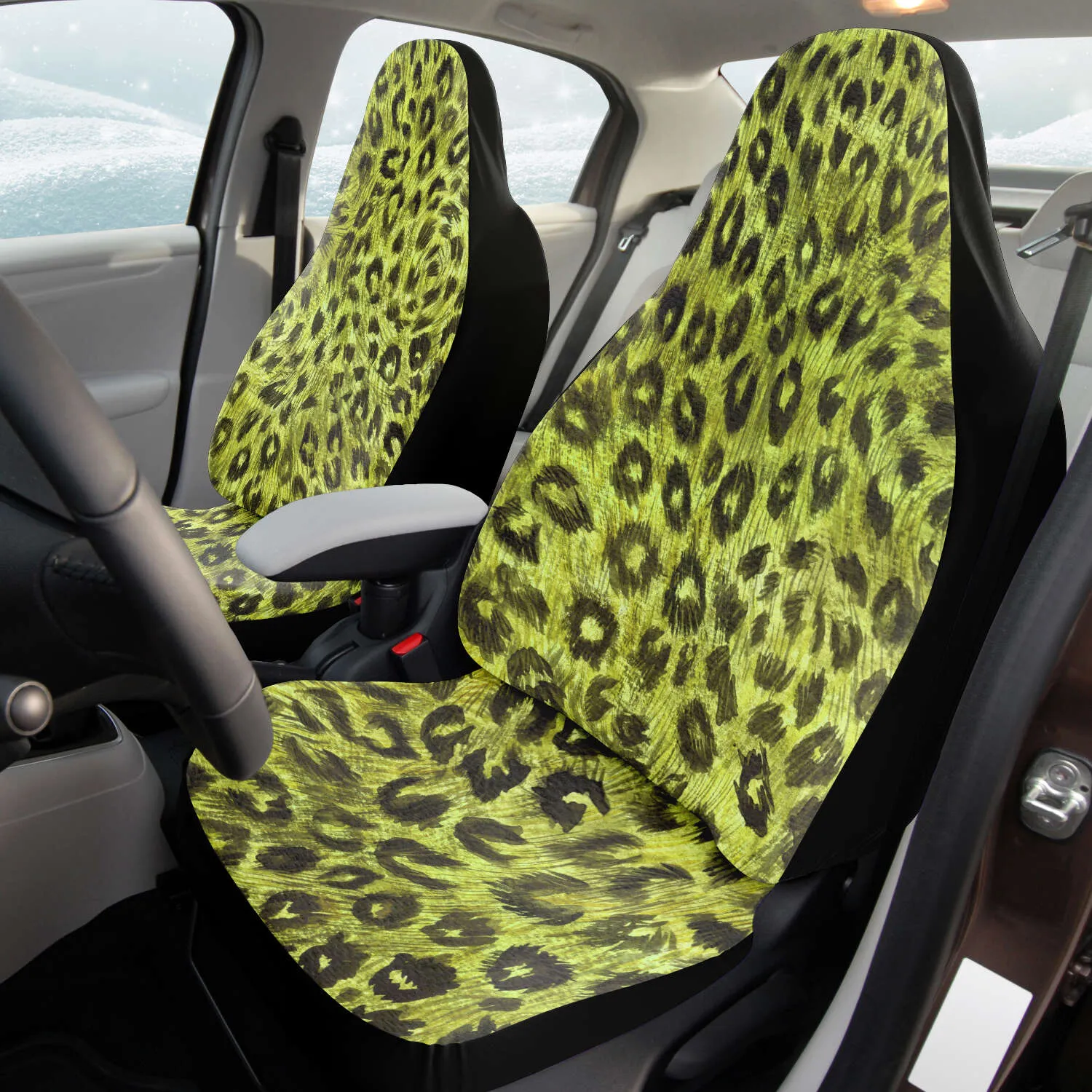 Leopard Car Seat Cover, Yellow Leopard Spots Animal Print Premium Car Seat Accessories (2 Pack)