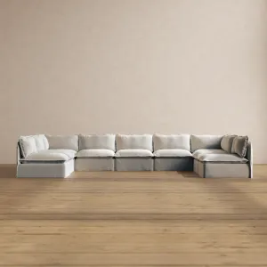 Modular Washable 9-Seater Open-Ends U-Sectional in Milk | Deluxe  Seat | Cloud Pillow