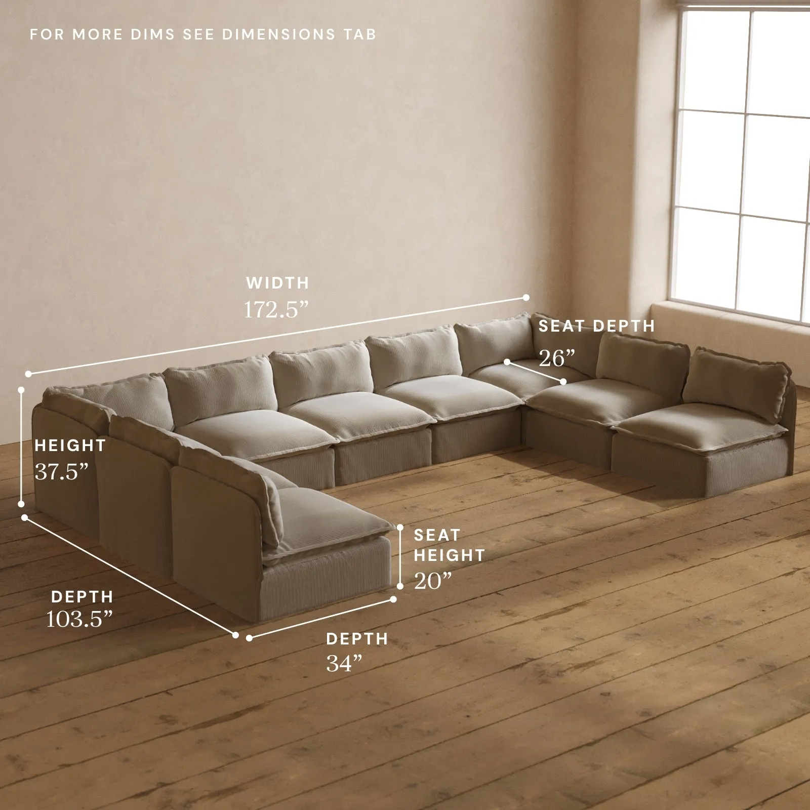 Modular Washable 9-Seater Open-Ends U-Sectional in Milk | Deluxe  Seat | Cloud Pillow