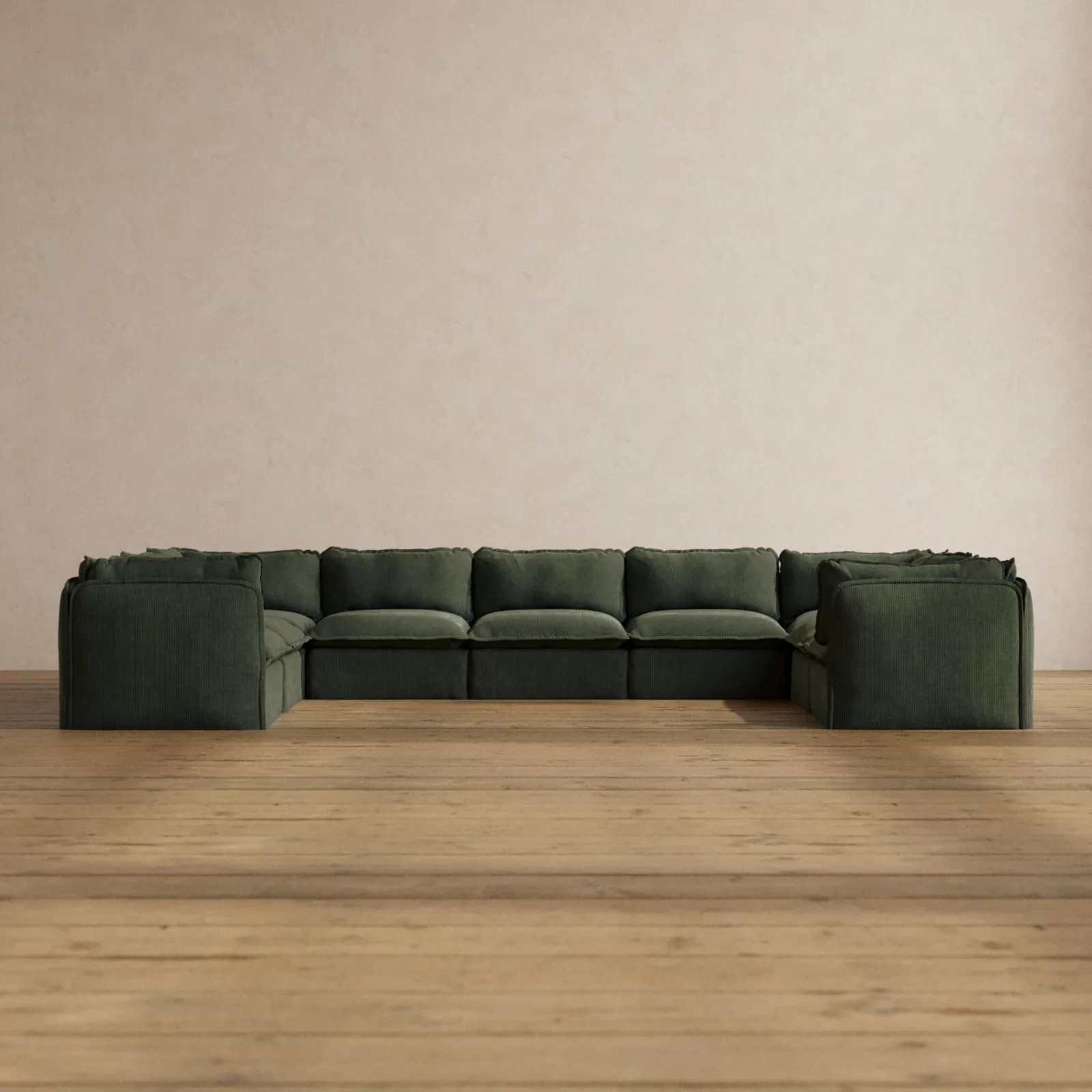 Modular Washable 9-Seater U-Sectional in Olivine | Deluxe  Seat | Cloud Pillow