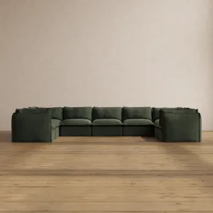 Modular Washable 9-Seater U-Sectional in Olivine | Deluxe  Seat | Cloud Pillow