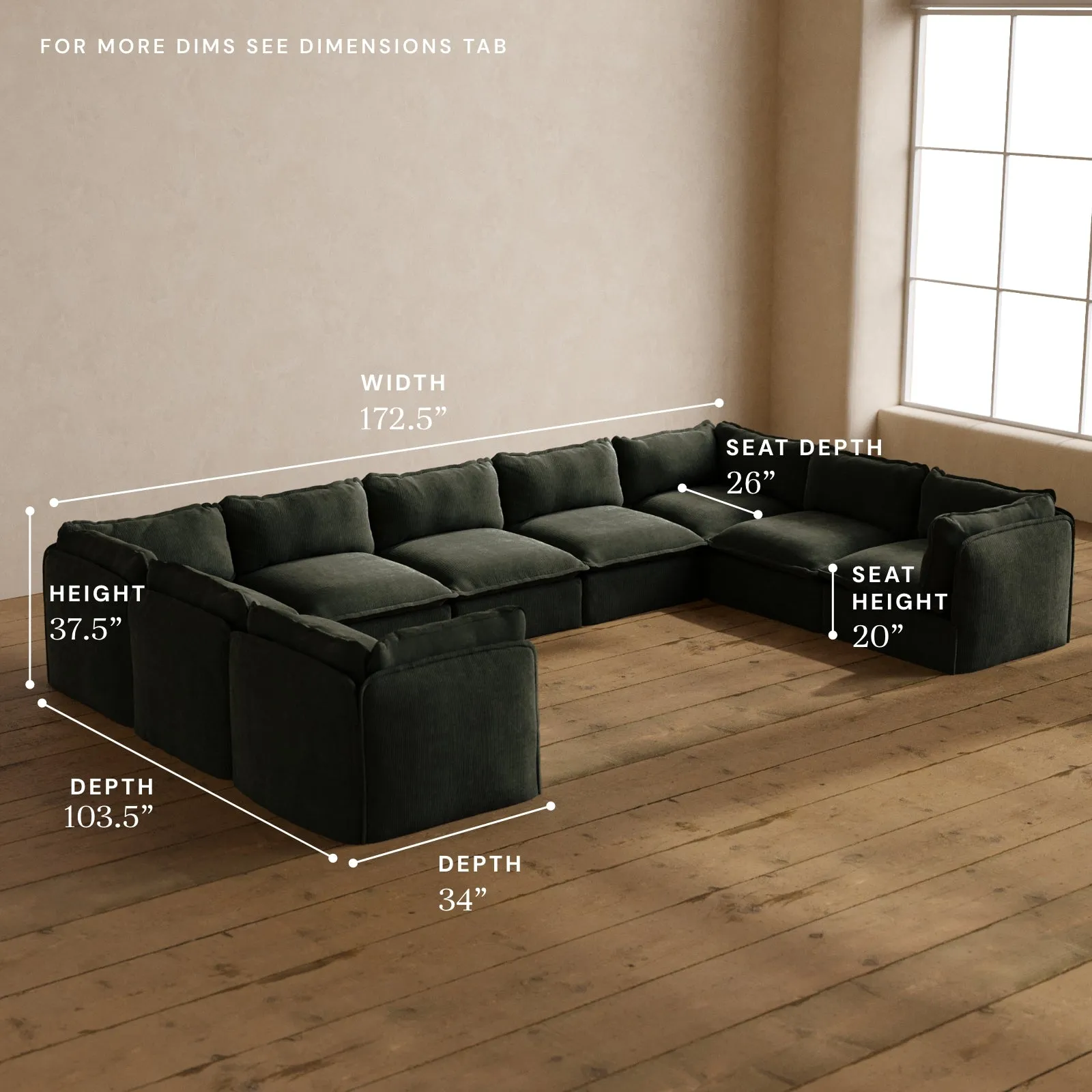 Modular Washable 9-Seater U-Sectional in Olivine | Deluxe  Seat | Cloud Pillow