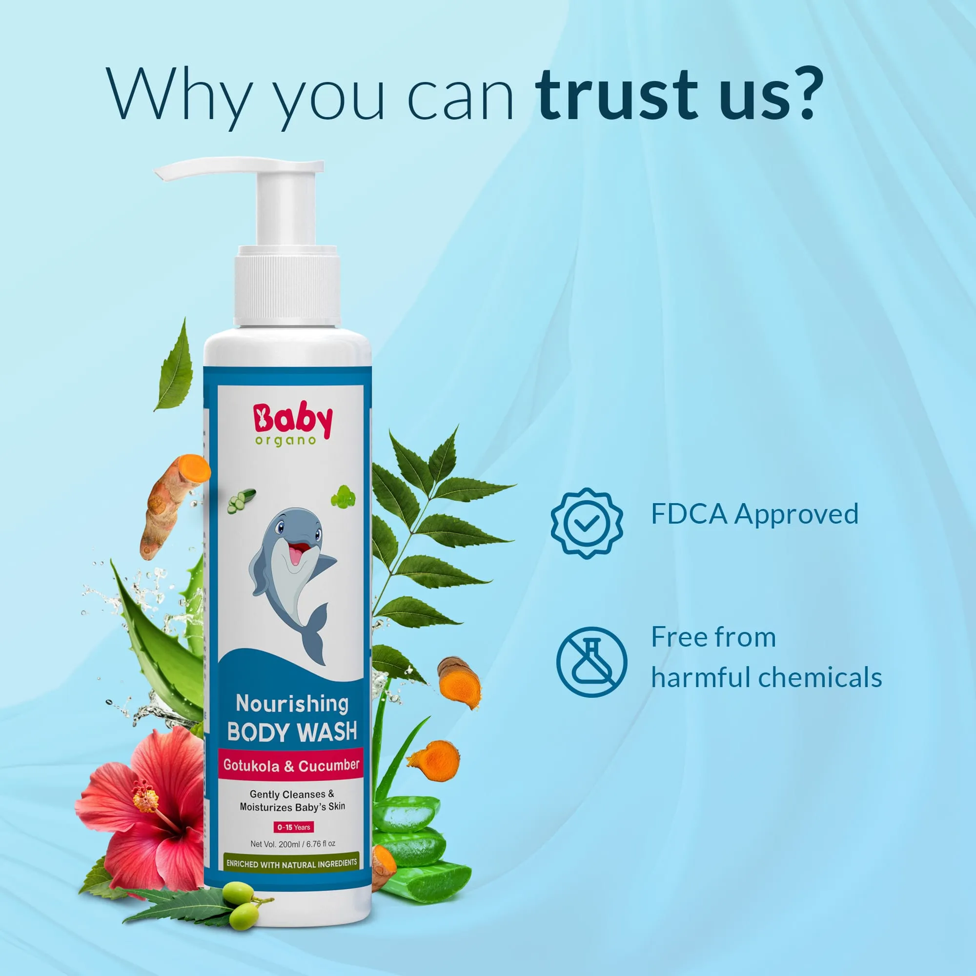 Natural Bath Care Combo | Gentle Baby Wash (200ml)   Baby Shampoo (200ml) | 100% Based on Ayurveda