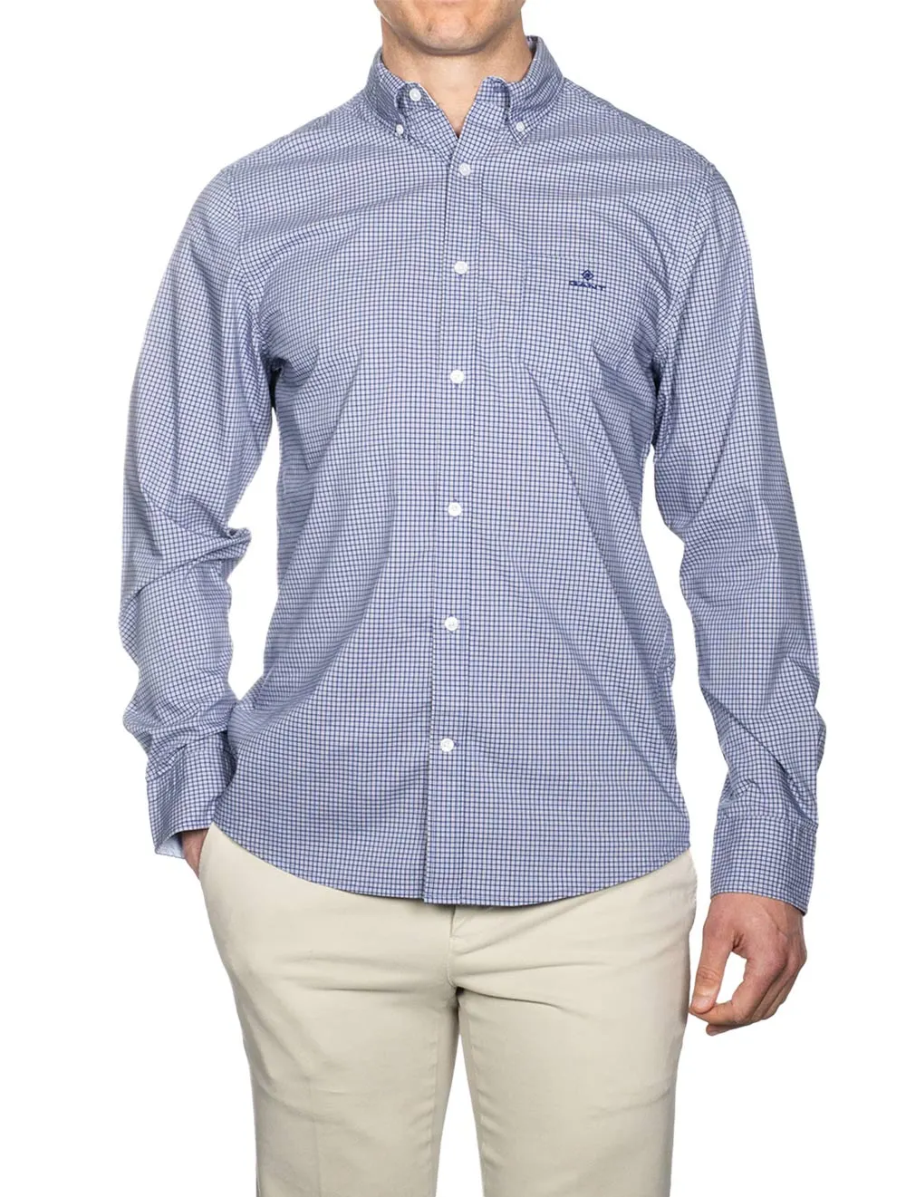 Regular Fit Micro Check Buttondown Shirt College Blue