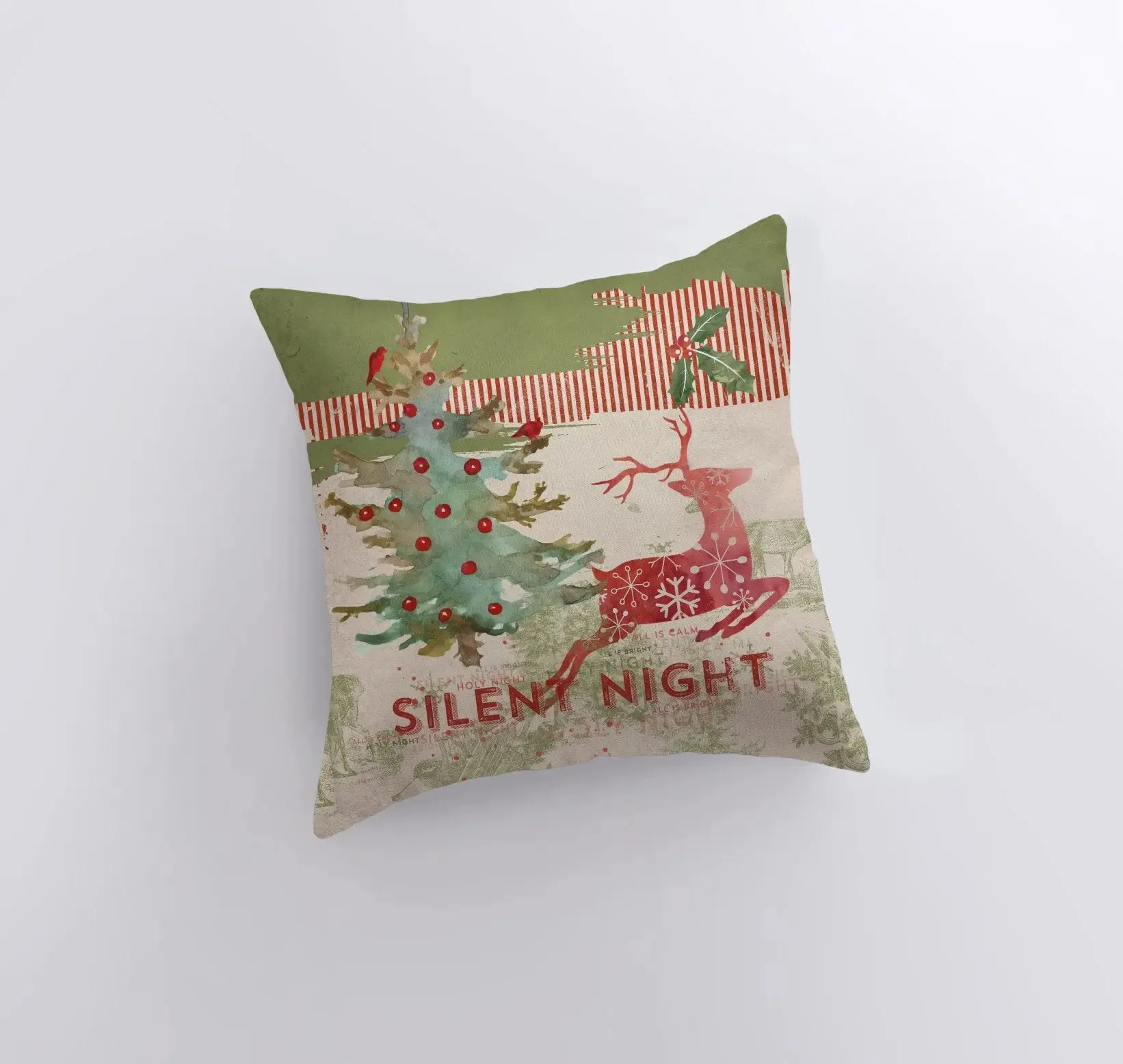 Silent Night | Red Reindeer | Merry Christmas | Throw Pillow | Christmas Pillow | Home Decor | Christmas Décor | Christmas tree | Christmas Gifts