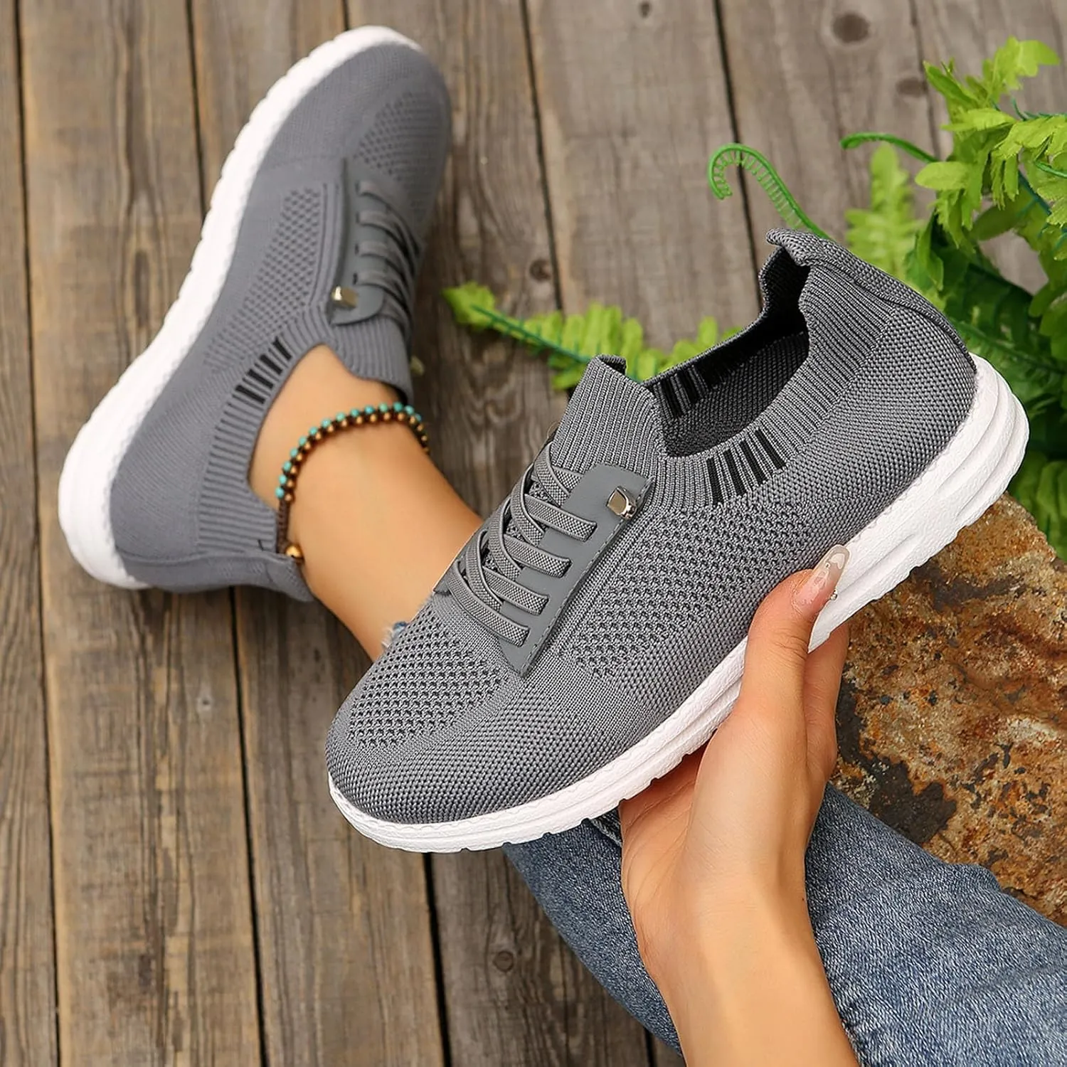 Sneakers for Women Walking Shoes Non Slip Lightweight Breathable Tennis Shoes Work Shopping Travel Slip On Fashion Sneakers