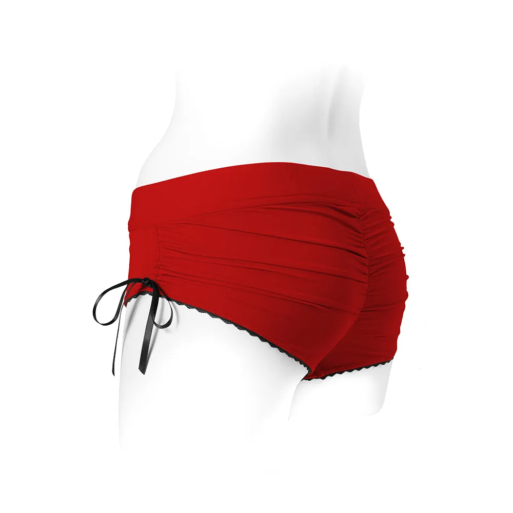 SpareParts Sasha Cinch Booty Short Harness Red/Black Size M