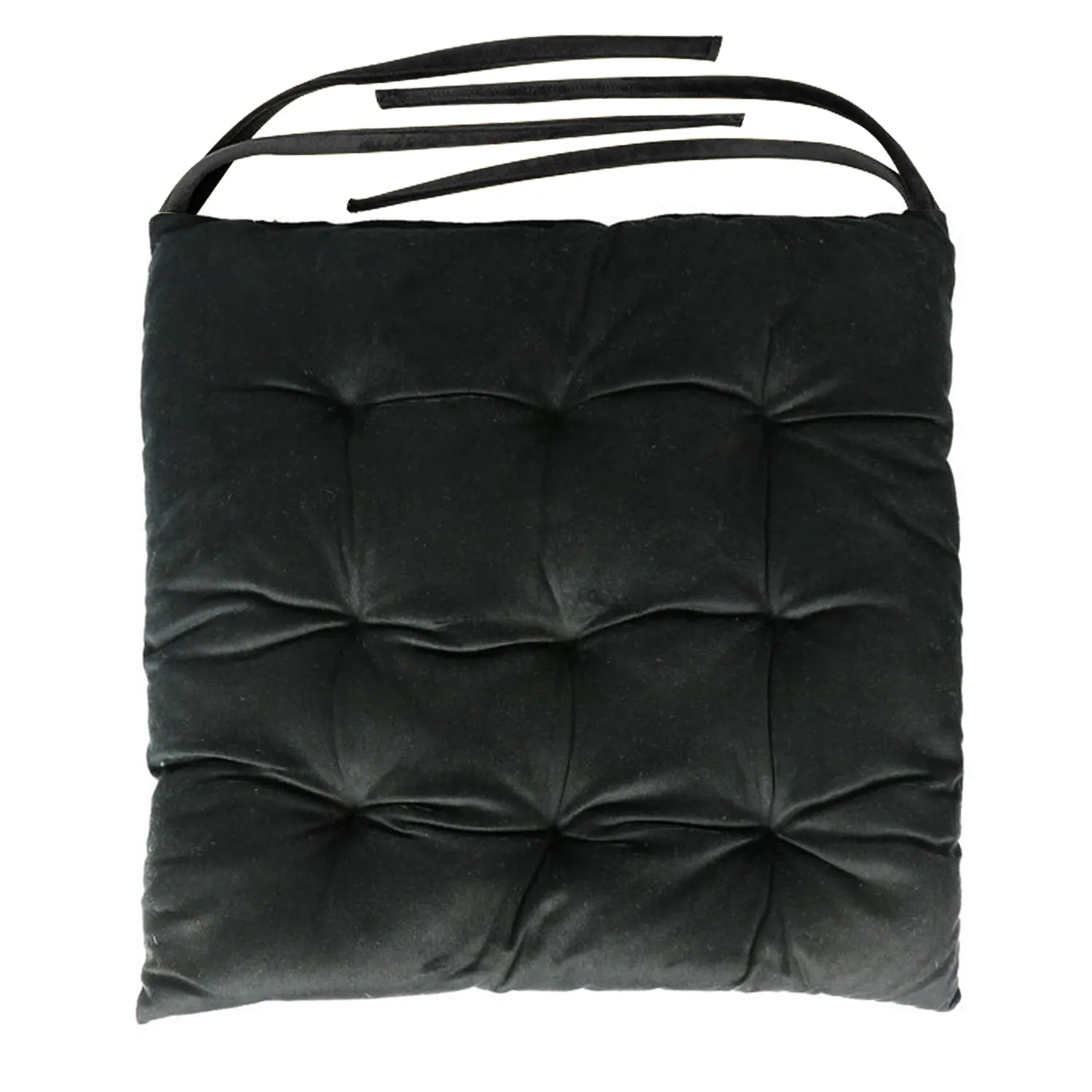 Velvet Slip Free Tufted  Chair Cushion Black 40x40cm - Pack of 4