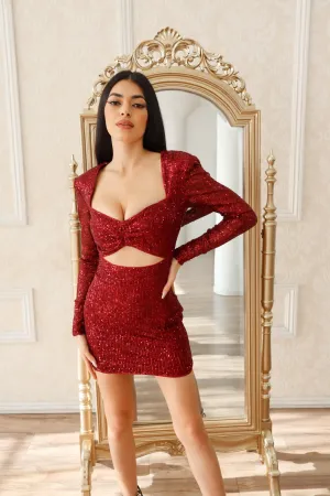 Zahra Sequin Mini Dress (Burgundy)